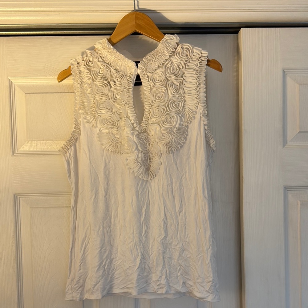 Grace Elements Cream Sleeveless Blouse with Floral Accents